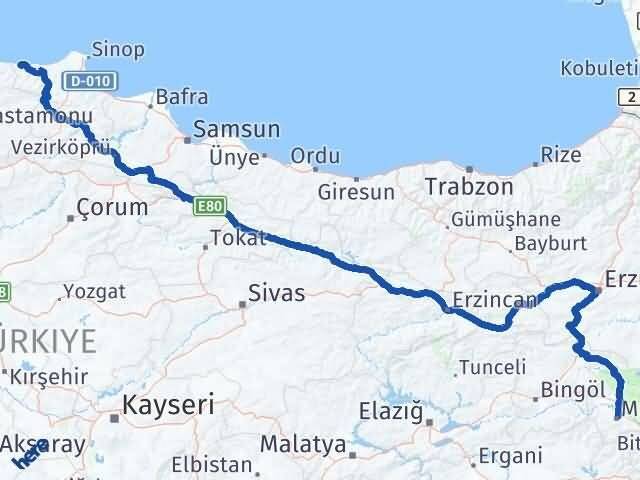 Muş Türkeli Sinop Arası Kaç Km - Yol Haritası