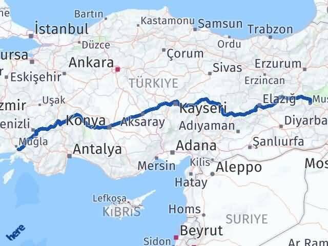 Muş Ula Muğla Arası Kaç Km - Yol Haritası