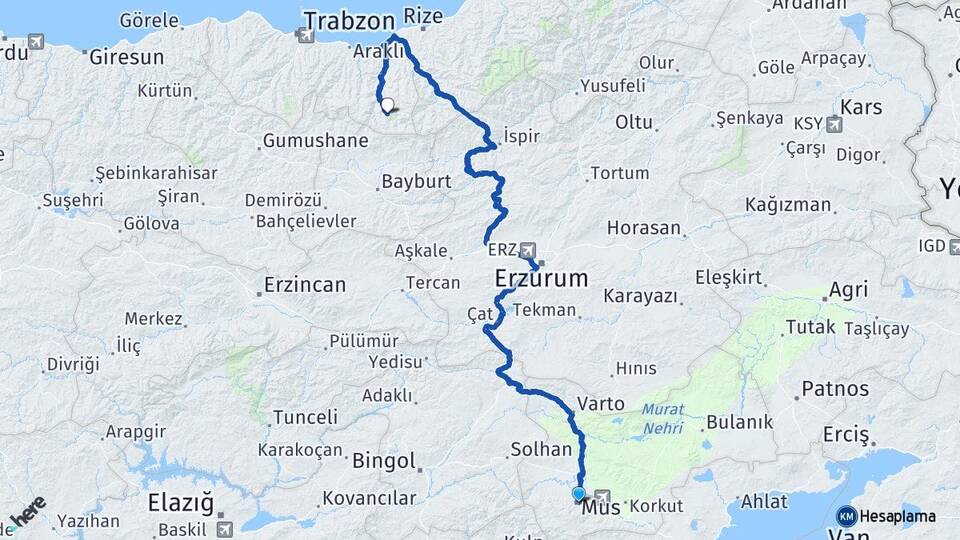 Muş Uzungöl Çaykara Trabzon Arası Kaç Km - Yol Haritası