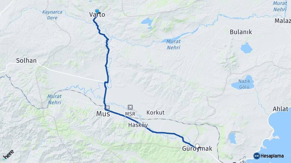 Muş Varto Güroymak Bitlis Arası Kaç Km - Yol Haritası