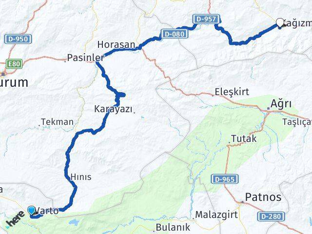Muş Varto Kağızman Kars Arası Kaç Km - Yol Haritası