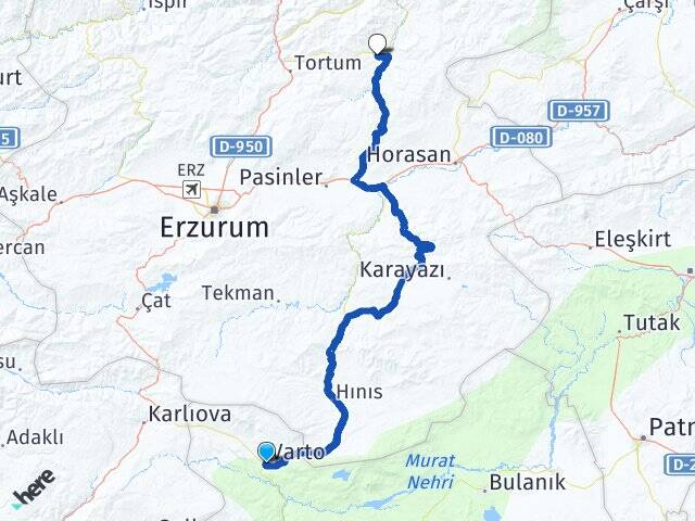 Muş Varto Narman Erzurum Arası Kaç Km - Yol Haritası