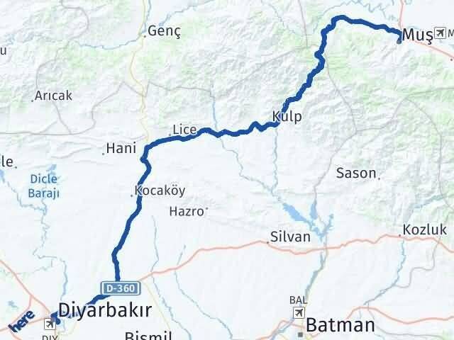 Muş Yenişehir Diyarbakır Arası Kaç Km - Yol Haritası