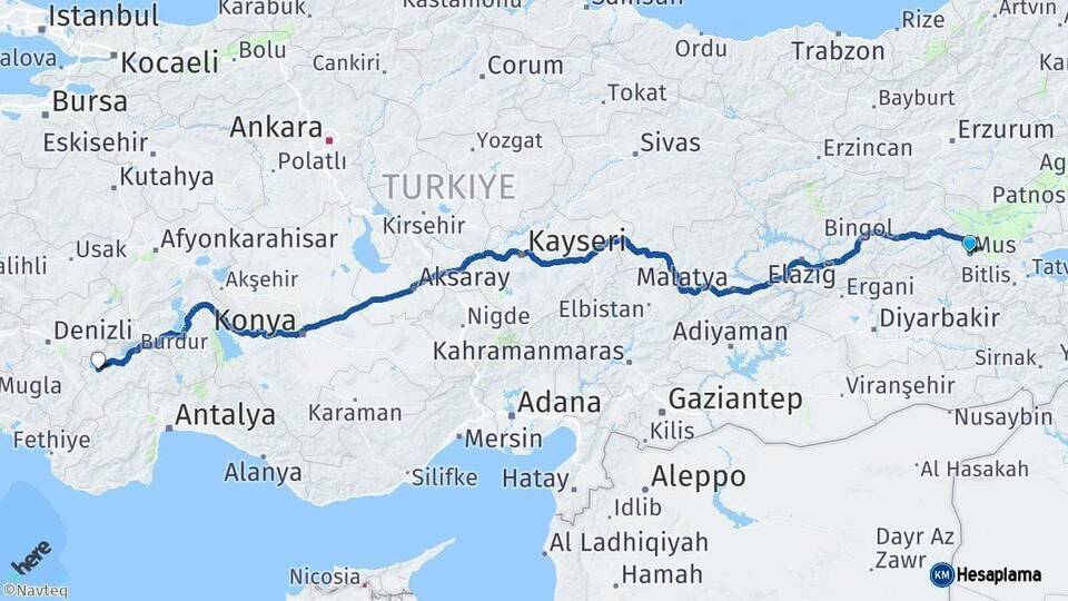 Muş Yeşilova Burdur Arası Kaç Km - Yol Haritası