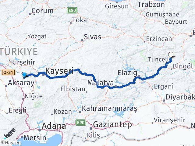Nevşehir Adaklı Bingöl Arası Kaç Km - Yol Haritası