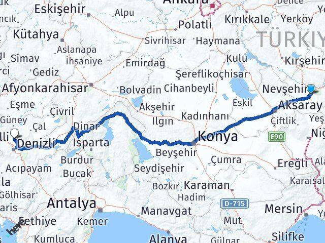 Nevşehir Akköy Pamukkale Denizli Arası Kaç Km - Yol Haritası