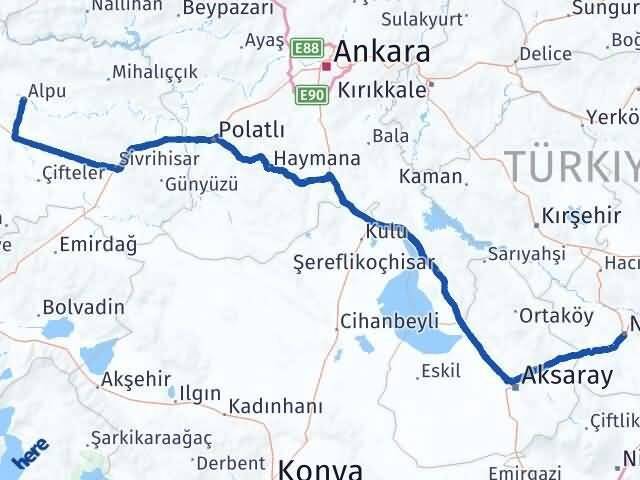 Nevşehir Alpu Eskişehir Arası Kaç Km - Yol Haritası