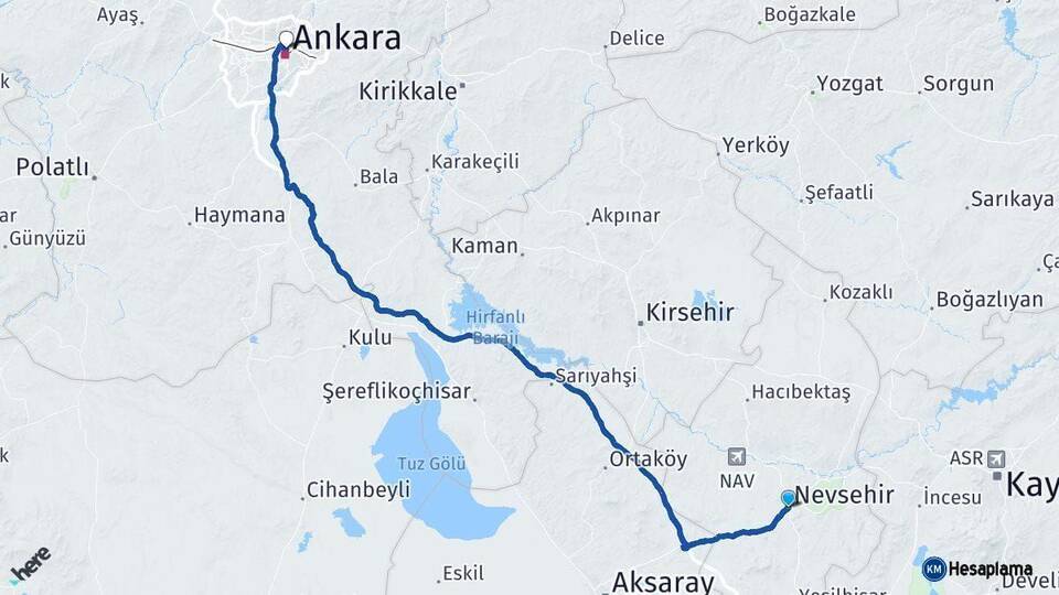 Nevşehir Altındağ Ankara Arası Kaç Km - Yol Haritası