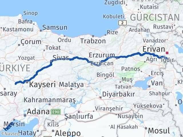 Nevşehir Aralık Iğdır Arası Kaç Km - Yol Haritası