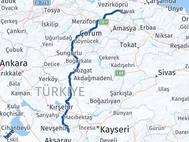 Nevşehir Asarcık Samsun Arası Kaç Km - Yol Haritası
