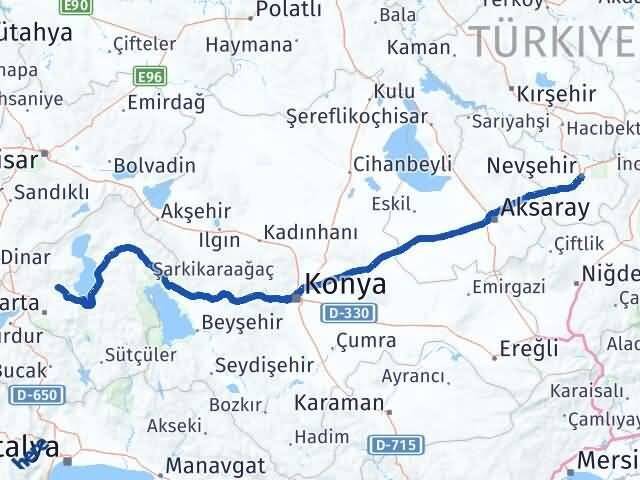 Nevşehir Atabey Isparta Arası Kaç Km - Yol Haritası