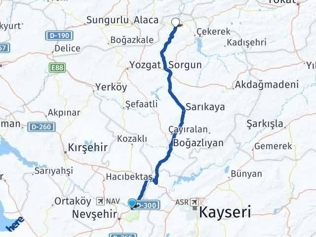 Nevşehir Avanos Aydıncık Yozgat Arası Kaç Km - Yol Haritası