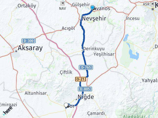 Nevşehir Avanos Bor Niğde Arası Kaç Km - Yol Haritası