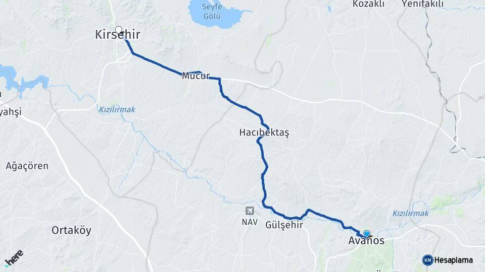 Nevşehir Avanos Kırşehir Arası Kaç Km - Yol Haritası