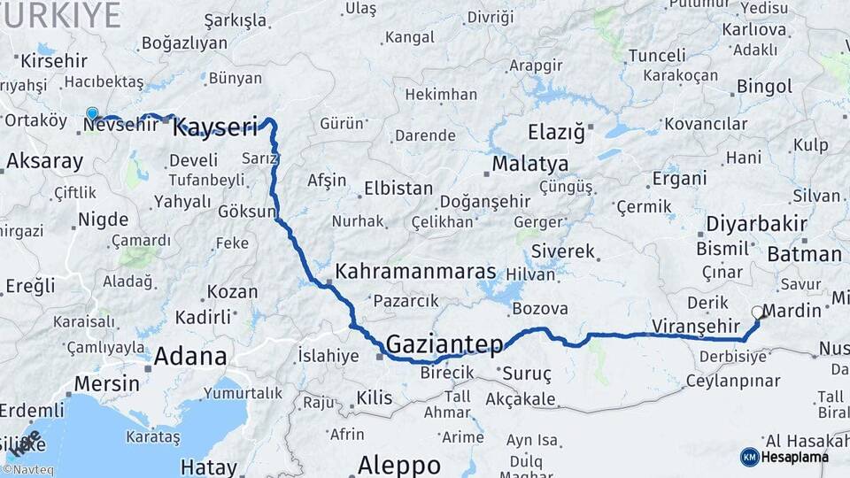 Nevşehir Avanos Mardin Arası Kaç Km - Yol Haritası