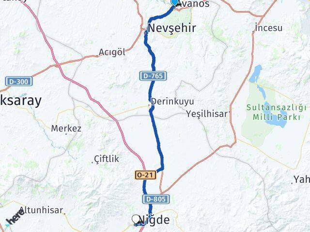 Nevşehir Avanos Niğde Arası Kaç Km - Yol Haritası