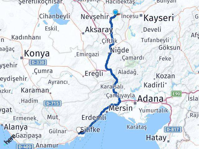 Nevşehir Avanos Silifke Mersin Arası Kaç Km - Yol Haritası