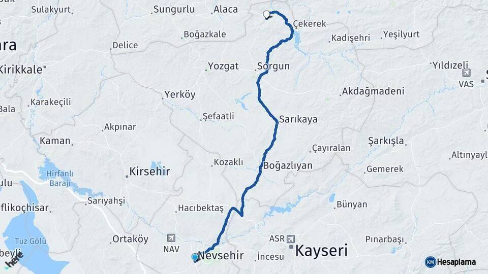 Nevşehir Aydıncık Yozgat Arası Kaç Km - Yol Haritası