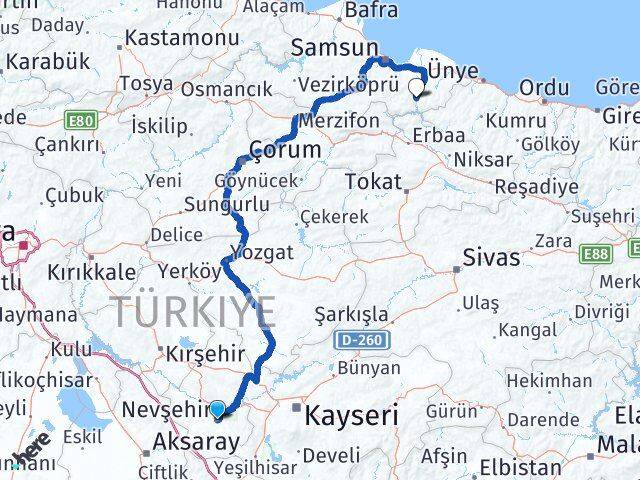 Nevşehir Ayvacık Samsun Arası Kaç Km - Yol Haritası