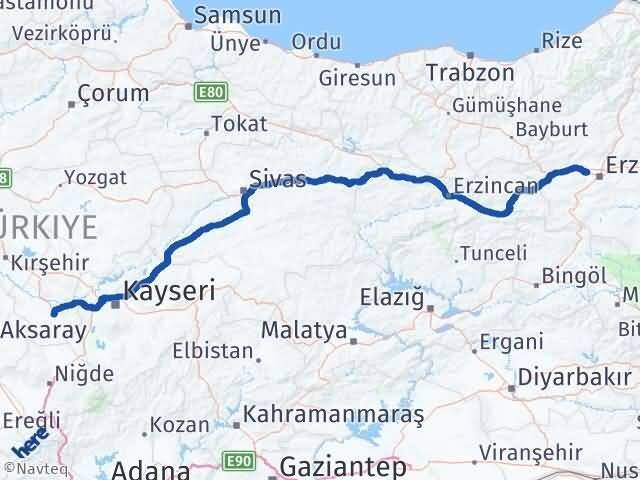 Nevşehir Aziziye Erzurum Arası Kaç Km - Yol Haritası