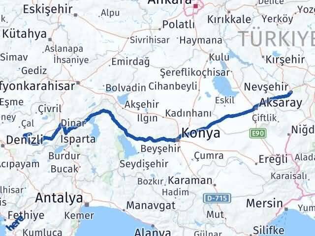 Nevşehir Baklan Denizli Arası Kaç Km - Yol Haritası
