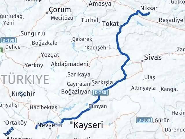 Nevşehir Başçiftlik Tokat Arası Kaç Km - Yol Haritası