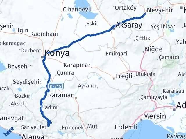 Nevşehir Başyayla Karaman Arası Kaç Km - Yol Haritası