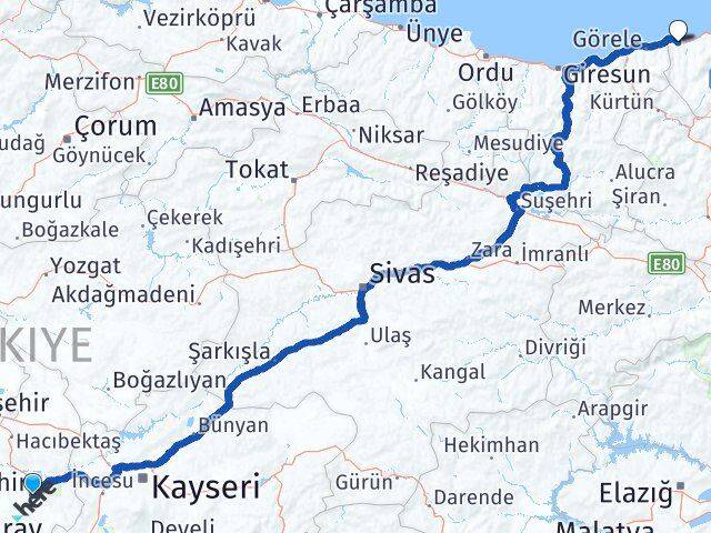 Nevşehir Beşikdüzü Trabzon Arası Kaç Km - Yol Haritası