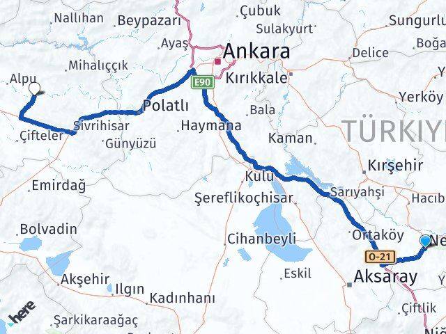 Nevşehir Beylikova Eskişehir Arası Kaç Km - Yol Haritası