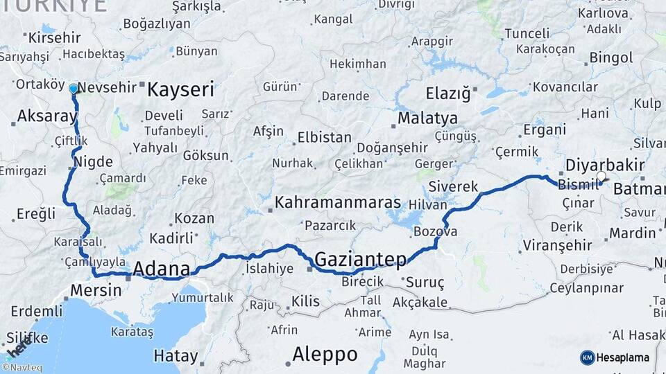 Nevşehir Bismil Diyarbakır Arası Kaç Km - Yol Haritası