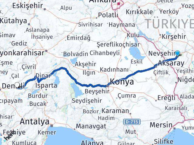 Nevşehir Bozkurt Denizli Arası Kaç Km - Yol Haritası
