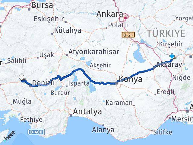 Nevşehir Buharkent Aydın Arası Kaç Km - Yol Haritası