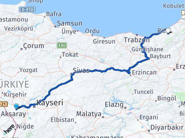 Nevşehir Çamlıhemşin Rize Arası Kaç Km - Yol Haritası