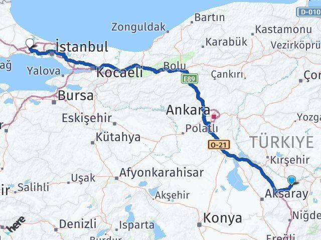 Nevşehir Çatalca İstanbul Arası Kaç Km - Yol Haritası