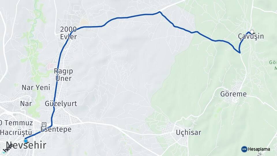 Nevşehir Çavuşin Avanos Arası Kaç Km - Yol Haritası