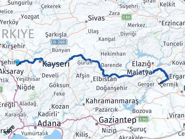Nevşehir Çermik Diyarbakır Arası Kaç Km - Yol Haritası
