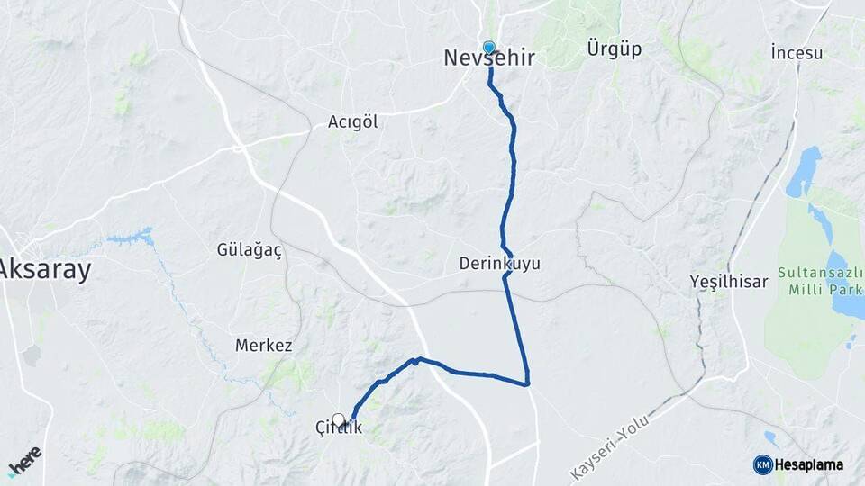 Nevşehir Çiftlik Niğde Arası Kaç Km - Yol Haritası