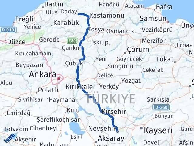 Nevşehir Daday Kastamonu Arası Kaç Km - Yol Haritası
