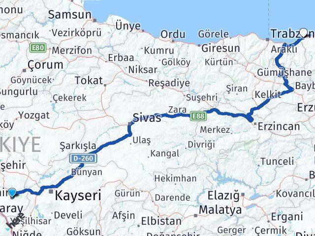 Nevşehir Derepazarı Rize Arası Kaç Km - Yol Haritası