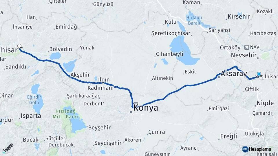 Nevşehir Derinkuyu Afyonkarahisar Arası Kaç Km - Yol Haritası