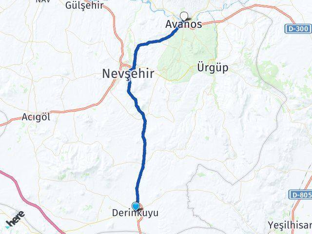 Nevşehir Derinkuyu Avanos Arası Kaç Km - Yol Haritası