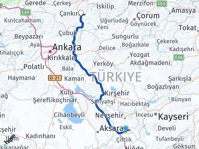 Nevşehir Derinkuyu Çankırı Arası Kaç Km - Yol Haritası
