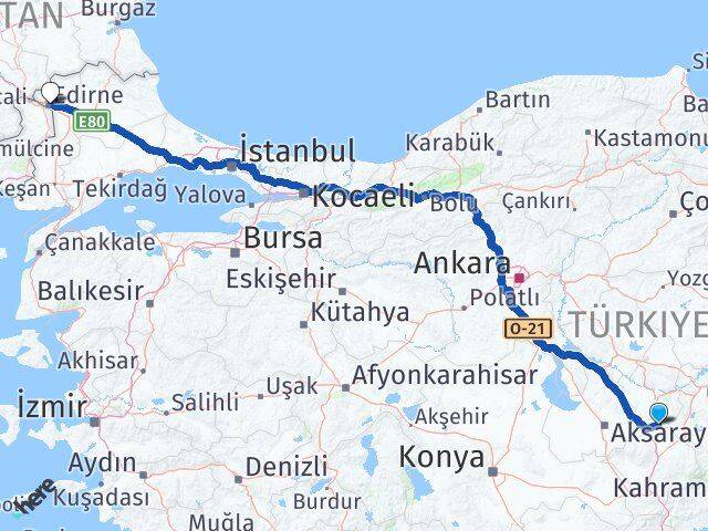 Nevşehir Derinkuyu Edirne Arası Kaç Km - Yol Haritası
