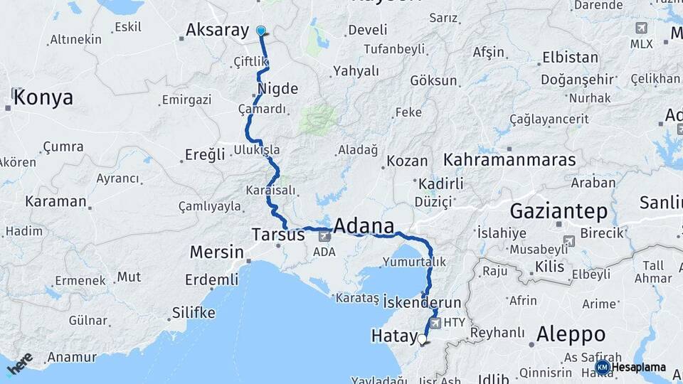 Nevşehir Derinkuyu Hatay Arası Kaç Km - Yol Haritası