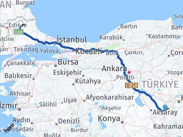 Nevşehir Derinkuyu Kırklareli Arası Kaç Km - Yol Haritası