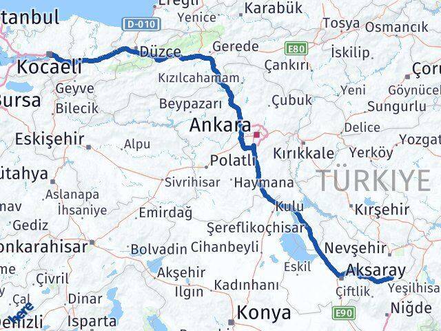Nevşehir Derinkuyu Kocaeli Arası Kaç Km - Yol Haritası