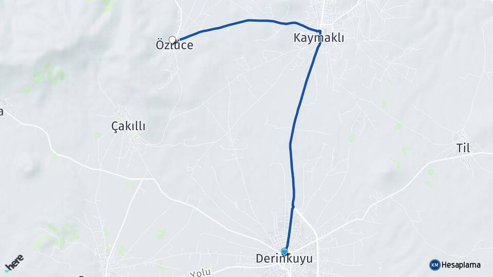 Nevşehir Derinkuyu Özlüce Derinkuyu Arası Kaç Km - Yol Haritası