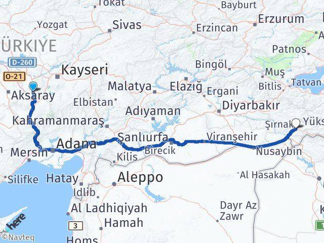 Nevşehir Derinkuyu Şırnak Arası Kaç Km - Yol Haritası