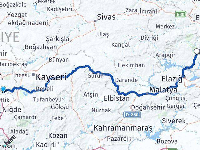 Nevşehir Derinkuyu Tunceli Arası Kaç Km - Yol Haritası