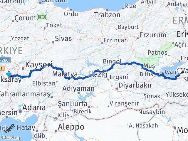 Nevşehir Derinkuyu Van Arası Kaç Km - Yol Haritası